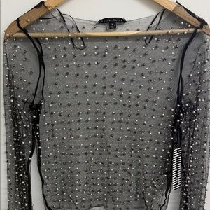 Haute Monde Black Sheer Pearl Embellished Crop Top
